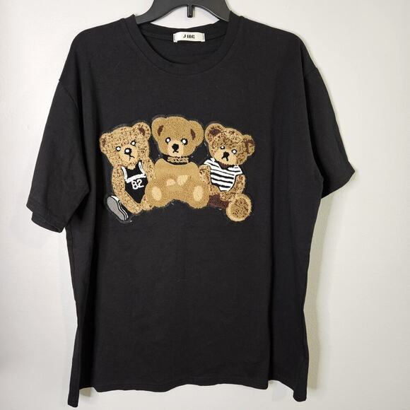 J.inc Tops - J.Inc 3 Bears Sports Short Sleeve T-Shirt Womens Size XL Plush Applique Black